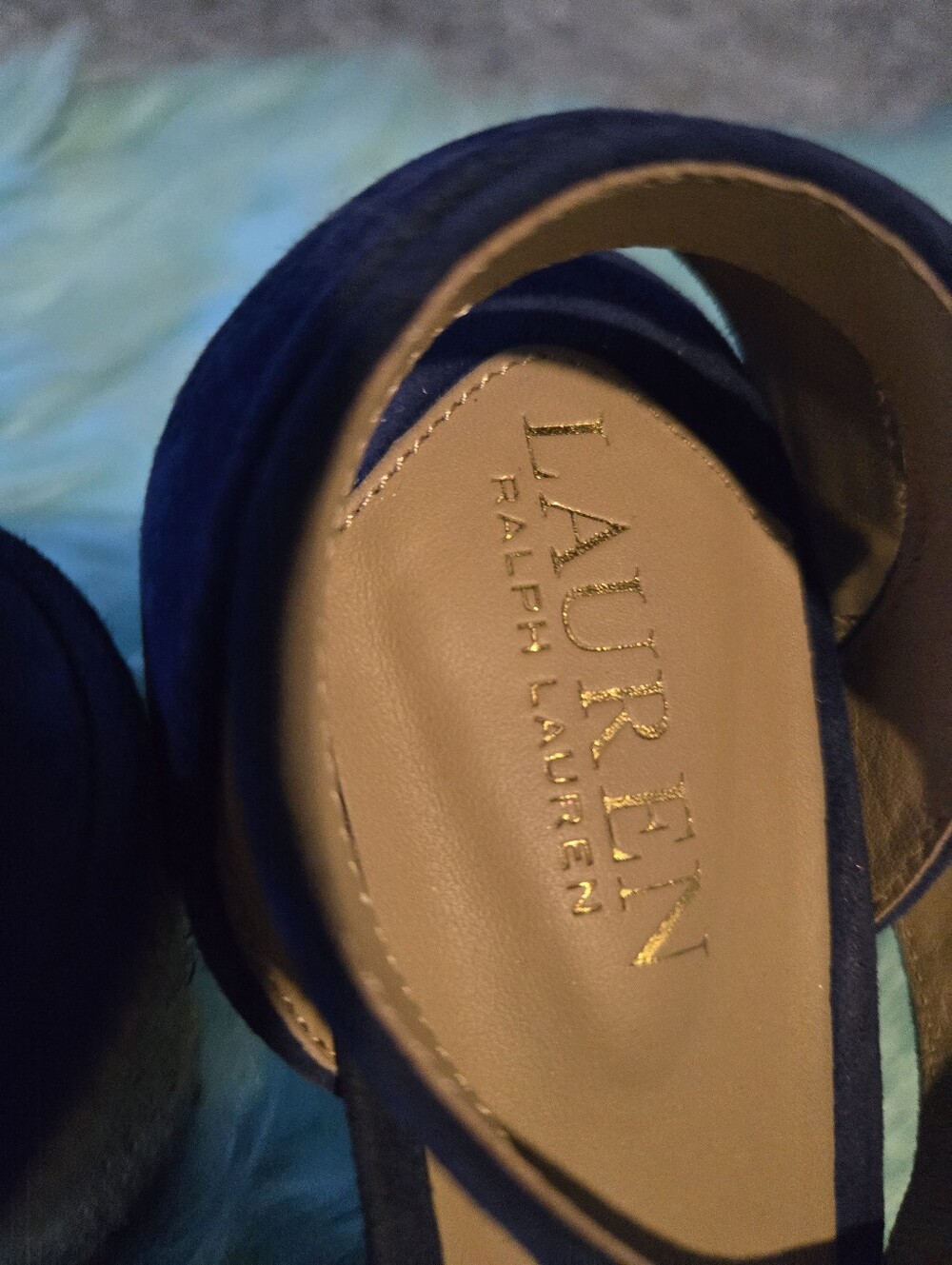 Ralph Lauren Blue Suede Crisscross Ankle Strap Espadrille Sandals - Picture 4 of 8
